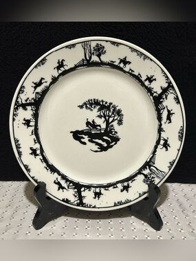 Antique Warwick Ironstone Silhouette Hunt Scene Plate 8” Art Deco Circa 1946